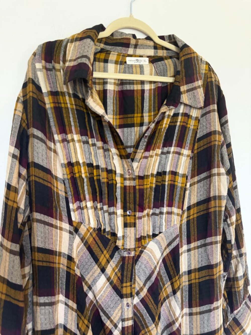 Natural Life Plaid Long Sleeve Shirt Maxi Dress Boho Chic Whimsigoth Brown - XL - Picture 4 of 10